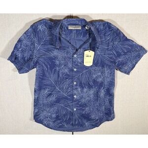 Tommy Bahama Mens M Navy/Blue Floral Palm Leaves Polo Shirt Short Sleeve NEW